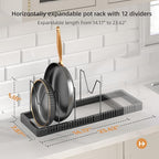 Pots and Pans Organizer under Cabinet, Expandable Pot Lid Organizer Holder with 12 Adjustable Compartment, Pan Organizers inside Cabinet for Lids, Bakeware, Kitchen Storage Pot Rack, Black