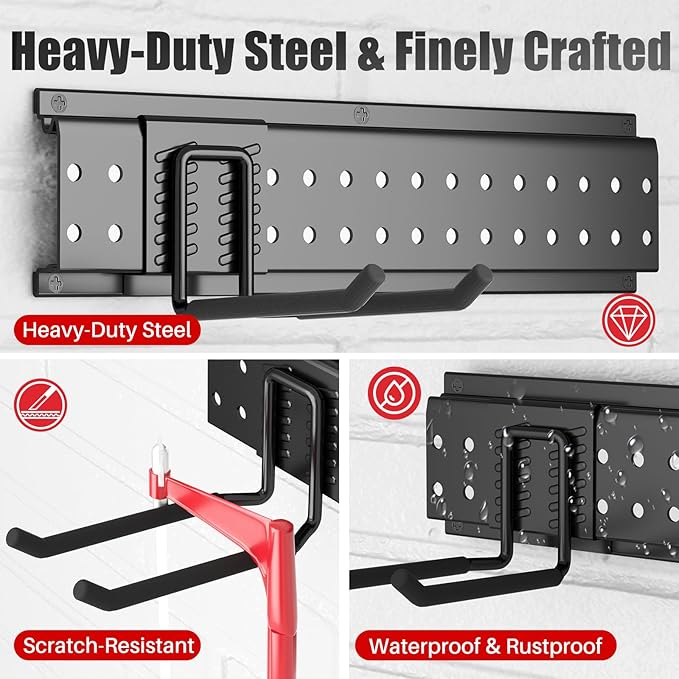 Garage Tool Organizer Wall Mount 64 inches with 13 Adjustable Heavy-Duty Hooks, Garage Organization, Garden Tool Storage Rack, Yard, and Shed, Holds Up to 520 lbs