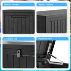 200 Gallon Outdoor Deck Box, Lockable Waterproof Outdoor Storage Boxes For Garden Tools,Indoor Cushions,Accessories Outside Storage Resin Weatherproof Container(Black)
