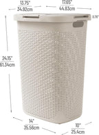 Mind Reader Slim Laundry Hamper with Lid, 60L Tall Clothes Basket, Narrow Tapered Design for Bathrooms, Closets and Laundry Rooms, Plastic, 2 Pack, Ivory