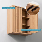 Fluted Bathroom Wall Cabinet Over Toilet, 15mm Thick Moisture-Resistant Wood Hanging Storage with Push-to-Open Doors, Japandi Floating Medicine Cabinet for Half Bath & Kitchen, Natural Oak
