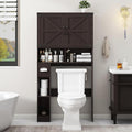 Vabches Over The Toilet Storage Cabinet, Farmhouse Storage Cabinet Over Toilet with 2 Barn Doors & Toilet Paper Holder Stand，Home Space-Saving Toilet Rack, for Laundry, Restroom, Bathroom.Walnut