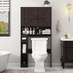 Vabches Over The Toilet Storage Cabinet, Farmhouse Storage Cabinet Over Toilet with 2 Barn Doors & Toilet Paper Holder Stand，Home Space-Saving Toilet Rack, for Laundry, Restroom, Bathroom.Walnut