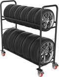 TONGMO Tire Storage Rack with Protective Cover - Adjustable Metal Tire Rack for Indoor/Outdoor Use - 58" H x 55.5" W x 17.5" D (55in)