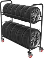 TONGMO Tire Storage Rack with Protective Cover - Adjustable Metal Tire Rack for Indoor/Outdoor Use - 58" H x 55.5" W x 17.5" D (55in)