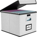 Huolewa File Organizer Box with Lid, Collapsible File Folder Organizer for Office Document Storage, Filing Box with Plastic Slide for Letter Size Hanging File Folders(1 Pack, Light Grey)
