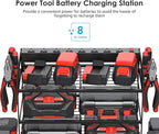 CCCEI Garage Tools Storage with Charging Station. Power Tool Battery Organizer Utility Shelf with Power Strip. 4 Drills Holder Wall Mount Rack, Black 3 Layer.