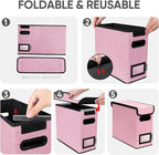 BALEINE File Organizer Box with Lid, Collapsible File Folder Organizer with Plastic Slide, Hanging File Folder Box for Office Document Storage (1 Pack, Pink, S)