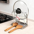 304 Stainless Steel Pot Lid Organizer & Spoon Rest, Pot Lid Holder Storage Rack for Kitchen Countertop, Multifunctional Stove Top Pot Cover Stand While Cooking