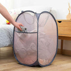 2 Pack Mesh Laundry Hampers, Pop Up Laundry Baskets, Collapsible Clothes Storage Bins for Bedroom, Dormitory, Apartment, Grey+ Navy Blue