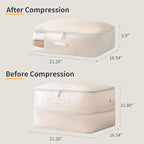 DIMJ 66L Comforter Storage Bag - 2 Pack Space Saving Self Compression Bags for Blankets, Duvets, Pillows, Bedding, and Down Jackets with Clear Window and Handle