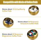 ELLDOO Coffee Pod Holder, Gold Metal Coffee Pod Storage for K Cup Nespresso Vertuo Keurig, Creamer Organizer Candy Bowl Fruit Jar for Countertop Kitchen Breakroom (Without Base)