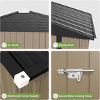 Devoko 8 x 6 FT Metal Storage Shed with Floor Frame Waterproof Garden Tool Shed with Lockable Door, Outdoor Shed Storage House for Backyard Patio Lawn, Brown