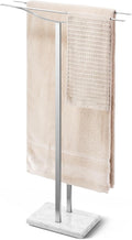 Bathroom Towel Rack Freestanding Floor Stand: Brushed 36in 2‑Bar Weighted Marble Base Towel Holder, Rustproof 304 Stainless Steel Drying Rack for Bath&Hand Towels, No‑Drill Slim Organizer, Spa Pool