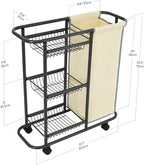 Rolling Laundry Basket with 3 Storage Baskets and 45 L Bag, Heavy Duty Laundry Cart with Wheels and Handle, Space Saving Laundry Room Organization for Bathroom Living Room Apartment Dorm