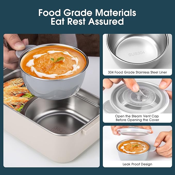 Bento Box Adult Lunch Box, Stackable 3 Layer 304 Stainless Steel Lunch box for Adults Kids Office, 3L Large Capacity Portable Lunch Box Containers with Soup Bowl Spoon and Fork