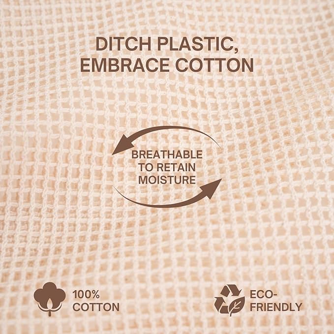 Premium Organic Reusable Mesh Produce Bags, Pack of 6(2L+2M+2S) Washable, Durable, Double Stitched Produce Bags for Vegetables storage, Machine Washable - Beige