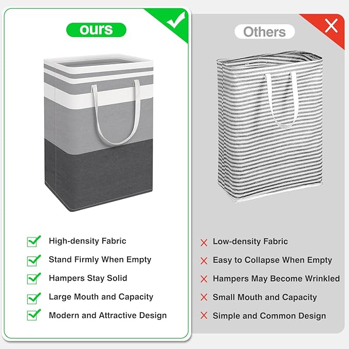 TINGHONG 1-Pack Large Collapsible Laundry Baskets - 75L Freestanding Waterproof Hampers with Reinforced Handles for Clothes, Toys, and More - Ideal for Dorms and Family Use (Gradient Grey)