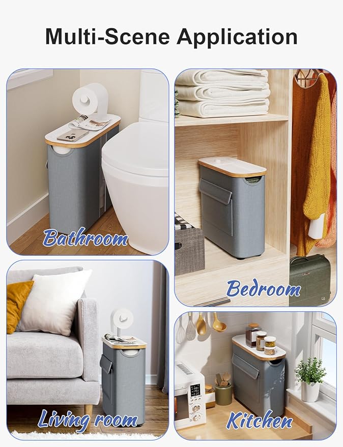 Toilet Paper Storage Basket Holder Holds 9-12 +1 Rolls Elegant Multi-Functional Bathroom Toilet Paper Holder Stand Storage Organizer Waterproof with Tray Hold Phone Wet Wipes Gray