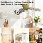 Wall Mounted Clothes Drying Rack 27 inches,Foldbale Laundry Drying Rack 6 Rods,Hidden Drying Rack Clothing,Retractable,Collapsible,Screws Needed Folding Laundry Rack (White, Medium)
