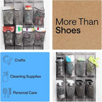 GORILLA GRIP Over the Door Shoe Organizer, 24 Extra Large Breathable Mesh Pockets, Space Saving Hanging Storage Holder, 4 Hook Closet Rack Hanger, Hangs on Closets for Shoes and Accessories, Grey