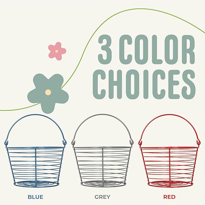 CONCORD 8" Egg Basket For Storage Collecting and Transporting Chicken and Duck Eggs. Farm Grade Wire Baskets. 2 Pack (Grey)