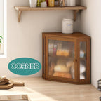 Corner Bread Box for Kitchen Counter, Bamboo Wood Large Capacity Bread Storage Bin with Acrylic Wavy Door Panel (Brown, Meduim)