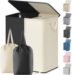 Lifewit Double Laundry Hamper with Lid and Removable Laundry Bags, Large Collapsible 2 Dividers Dirty Clothes Basket with Handles for Bedroom Laundry Room Closet Bathroom College, 155L White&Black