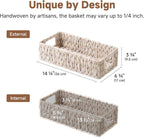 StorageWorks Wicker Toilet Paper Basket for Back of Toilet Baskets, Water Hyacinth Bathroom Basket Organizer and Storage for Tank Topper, Small Tank Trays for Decor with Built-in Handles, White