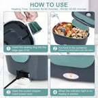 Electric Lunch Box Food Heater, 3 in 1 Ultra Quick Heated Lunch Boxes for Adults, 12V/24V/110V Portable Food Warmer for Car/Truck/Office With Fork Spoon and Insulated Carry Bag