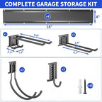 Shed Tool Organizer Wall Mount, 64inch Heavy Duty Garden Tool organizer Storage System, Easy Install With 10 Adjustable Hooks, For Garage, Basement, Shed, Workshop(Black)