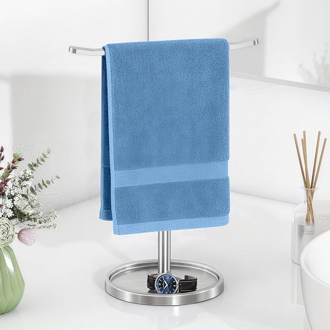 Hand Towel Holder, Stainless Steel Towel Holder Stand for Bathroom, Kitchen Countertop, T-Shaped Hand Towel Rack Stand, Brushed Nickel