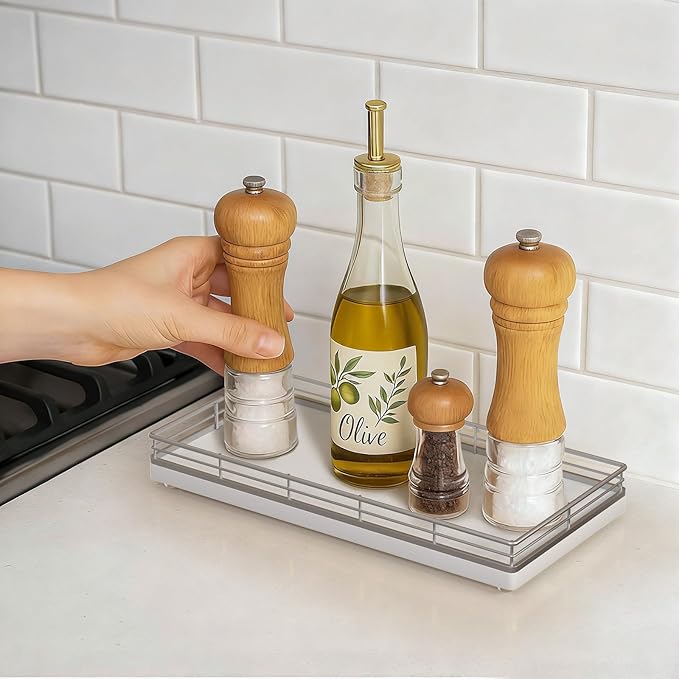 Bathroom Vanity Tray – 12" x 6" Oak Decorative Wooden Tray for Toilet Tank Organizer Wood Tray for Bathroom Countertop, Soap, Perfume & Accessories Storage, Vanity Dresser Decor, Sliver & White