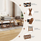 Full Assembled 26.77"L Luggage Rack Set of 1 - Luggage Stand for Guest Room, Foldable Suitcase Stand with Shoe Shelf, Luggage Holder for Suitcases, Bedroom, Hotel (Walnut Bamboo Suitcase Holders)