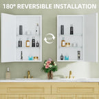 Buruis 14"x 24" Small Framed Medicine Cabinet with Mirror, Compact Recessed or Wall Mounted Bathroom Cabinet, Adjustable Tempered Glass Shelves, Left/Right Open Reversible, No Assembly Required, White