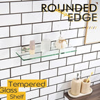 KOKOSIRI Glass Shelf for Bathrooms Floating Shelves Wall Mount 16-Inch for Shower Storage Kitchen Rack, 2 Pack Brushed Stainless Steel B1107BR-L16-P2