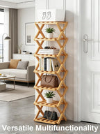 The 9-Tier No-Assembly Bamboo Rack, New Upgrade 9 Tier Bamboo Shoe Rack, Space-Saving Tall Narrow Accordion Shoe Rack for Entryway Closet Dorm (Brown-8)
