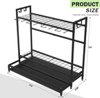 Garden Tool Organizer for Garage, Yard Tool Rack, Holds Up to 64 Long-Handled Tools, Black Metal Garden Tools Rack Storage with Hooks for Yard Shed Garage Organization