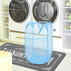 BATTOO Deluxe Strong Mesh Pop up Laundry Hamper Basket with Side Pocket Foldable Hamper for Laundry Room, Bathroom, Kids Room, College Dorm or Travel Light Blue