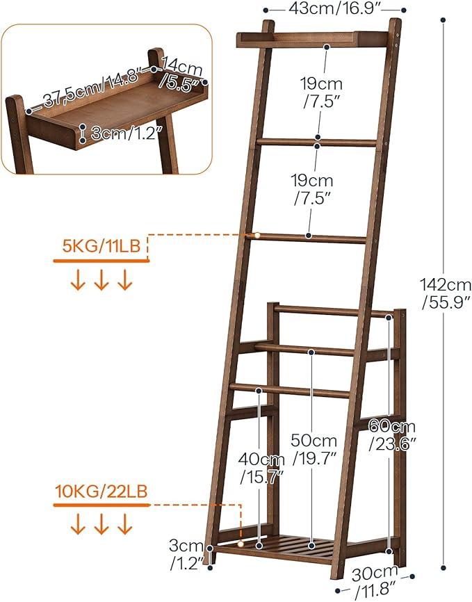 HOOBRO Blanket Ladder, 3-Tier Towel Rack, Bamboo Blanket Rack, Blanket Stand, Blanket Ladders for Bedroom, Quilt Ladder for Living Room, Bedroom, Decorative Display Ladder Shelf, Mocha MA124CJ01