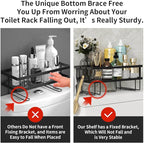 Godboat Bathroom Organizer - Over Toilet Storage, Floating Shelves with 2 Hooks, Wall Mounted Shelf Rack, Behind and Above The Tank, Gifts for Women (Black, 1-Tier)