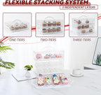 Cupcake Carrier, 3-Tiers Cupcake Containers, Holds 36 Cupcakes or 3 Large Cakes, Cupcake Holder, Cupcake Box with Lid and Handle (White, Basic)