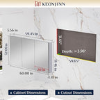 Keonjinn 60 x 32 Inch Medicine Cabinet, Assembly Required, Silver Bathroom Medicine Cabinets Mirror, Lightweight, Adjustable Shelves, Surface Mount or Recessed, Tempered Glass