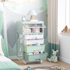 Utility-Rolling-Storage-Drawer-Craft-Cart-Organizers with 4 Drawers & Dust-proof Door for Kid Craft Art Room,Bedroom,Home Office, 4 Tiers Drawer cart, Green