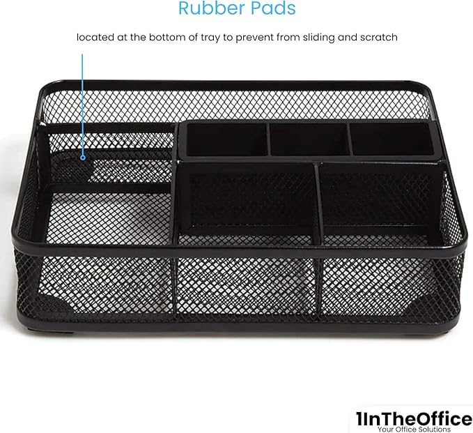 1InTheOffice Modern Minimalist Mesh Collection Desk Drawer Organizer, 7 Compartment, Matte Black