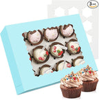 3-Set Cupcake Boxes Bulk with Clear Display Window Hold 12 Standard Cupcakes, Disposable Food Grade Blue Cupcake Carrier Cupcake Container, Perfect for Cupcakes Muffins Cookies Pastries