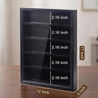 Belt Buckle Display Case, 5 Belt Buckle Holders Included, 17x12 Black Shadow Box with LED Light, Wall-Mounted Men's Belt Clip Storage Box, Lockable