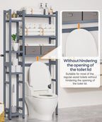 Homde Over The Toilet Storage with Basket and Drawer, Bamboo Bathroom Organizer with Adjustable Shelf & Waterproof Feet Pad, Space Saver Rack for Restroom, Laundry,Grey