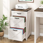 3 Drawer Small File Cabinet, Farmhouse Vertical Filing Cabinet Fits Letter/A4 Size, Wooden File Cabinets Printer Stand for Home Office, Living Room, Rustic White