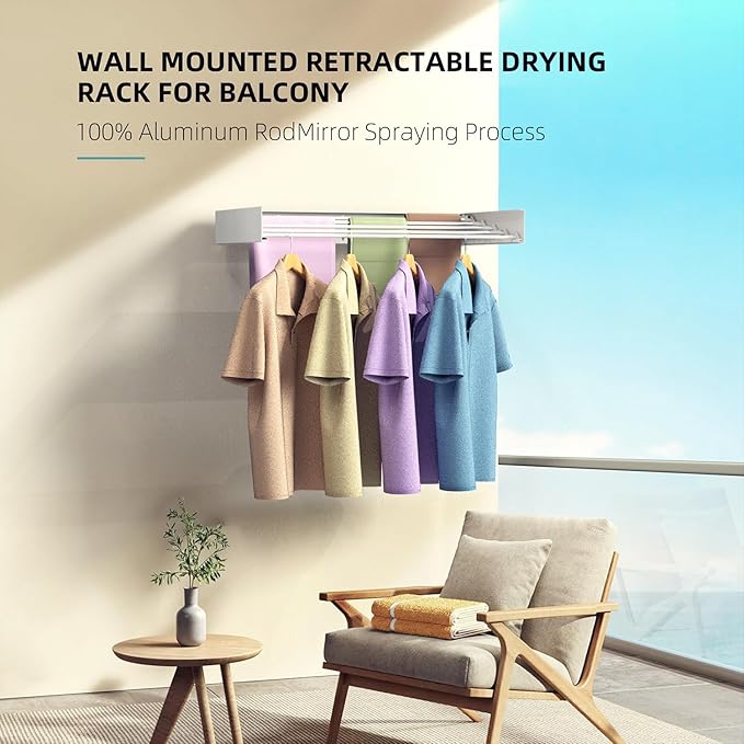 Laundry Drying Rack, Collapsible Wall Mounted Clothes Drying Rack - Drying Rack Clothing Foldable,Space Saving, 31" Wide, 13.2 Linear Ft, 5 Aluminum Rods, 60 lb Capacity (White, 31")